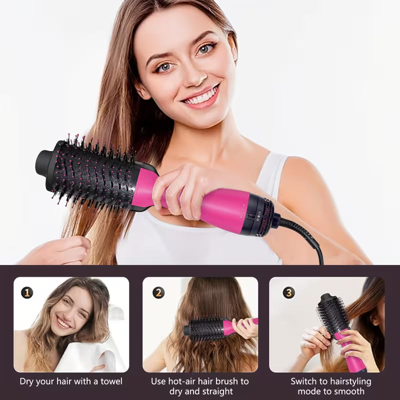 One-Step 3-in-1 Hot Air Brush – Hair Dryer, Straightener & Curler for Women